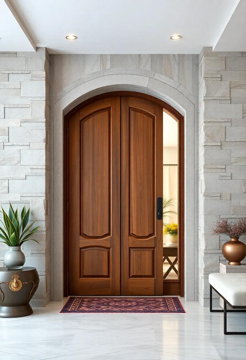 Natural Stone Veneer Surrounds Paired With Heavy Rustic Timber Doors and Antique Knocker