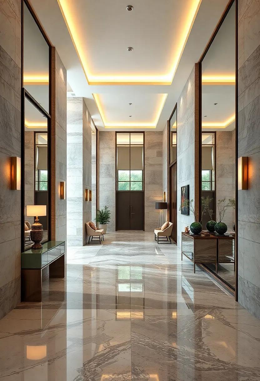 Oversized Mirrors Framing Illuminated Pathways That Amplify Space and Reflect Refined Taste