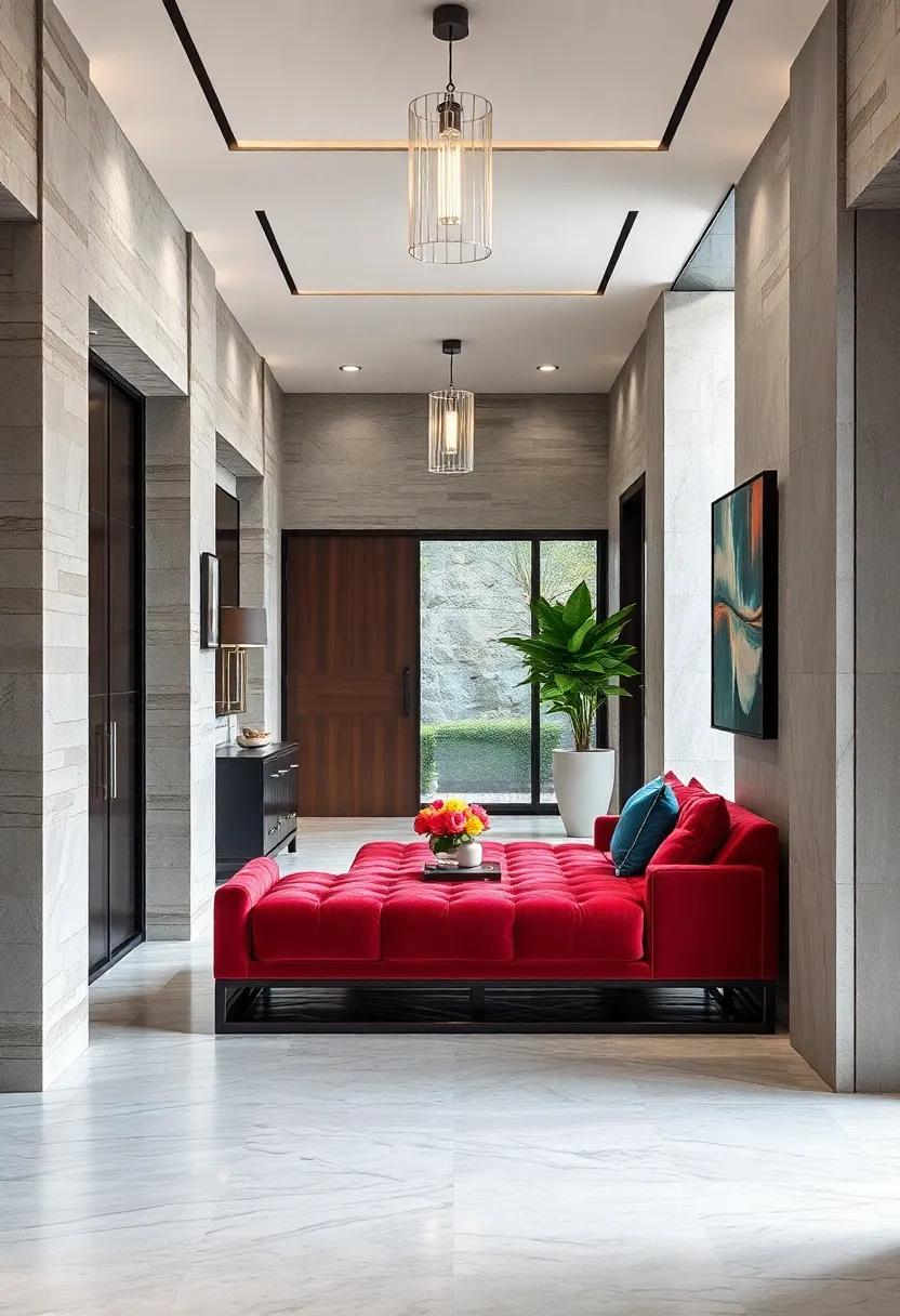 Rich Velvet Upholstered Benches Enhancing Comfort and Style in Luxurious Entry Corridors