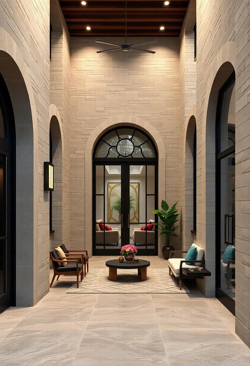 Sandstone Facade Entrances Highlighting Bold Textures and Large Ornamental Handles