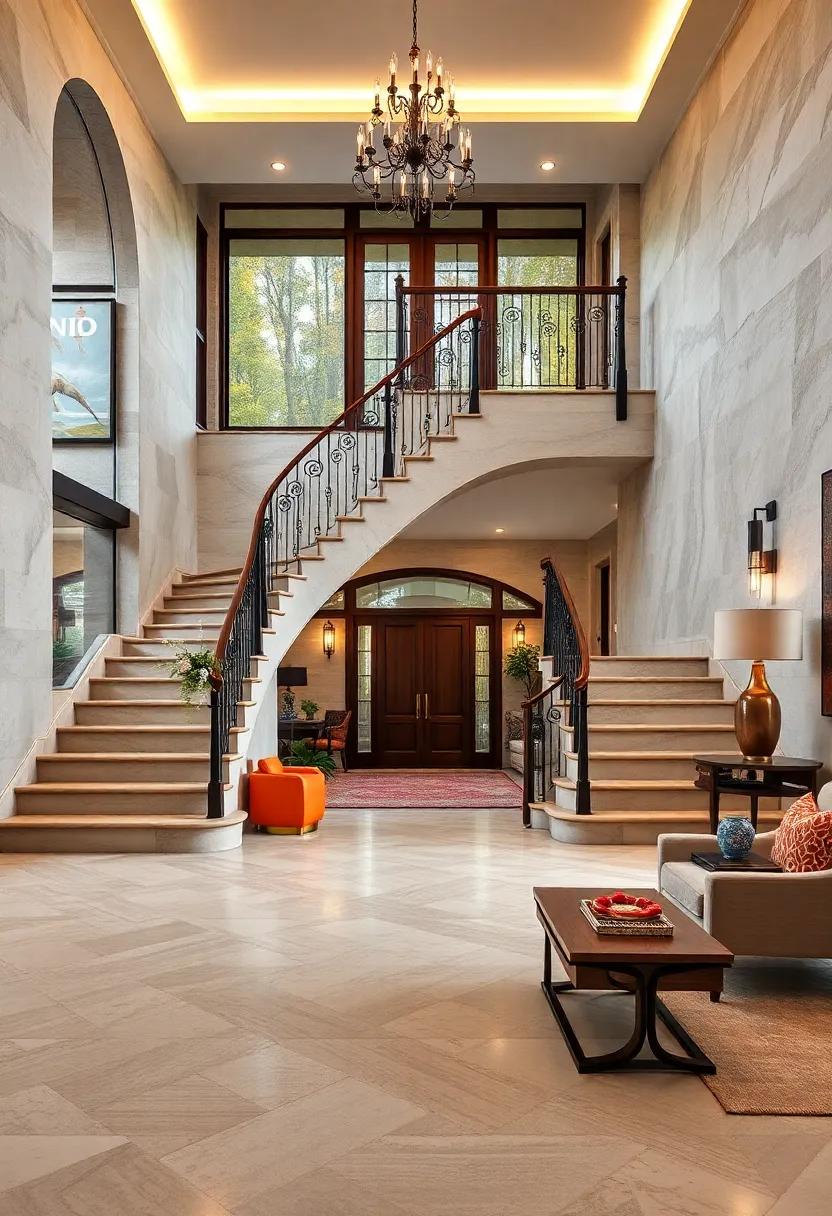 Statement Staircases Featuring Sculptural Ironwork and Polished Hardwood Balustrades