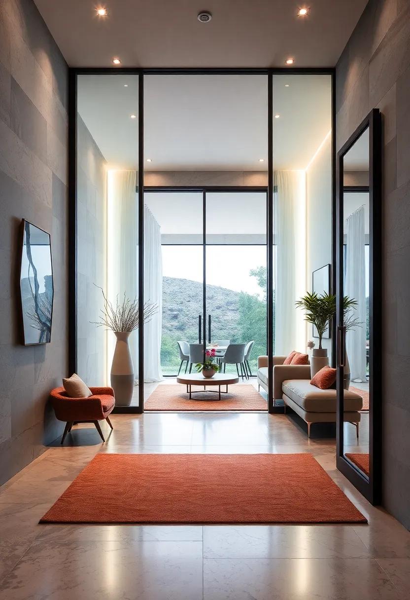 Ultra-Modern Sliding Doors With Embedded LED Lighting and Reflective Mirror Surfaces