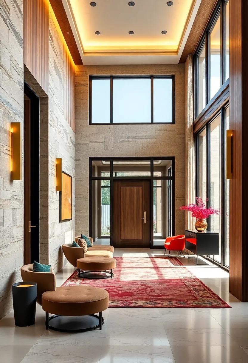 Warm Wooden Paneling Paired With Matte Gold Fixtures Evoking Classic yet Contemporary Entrances