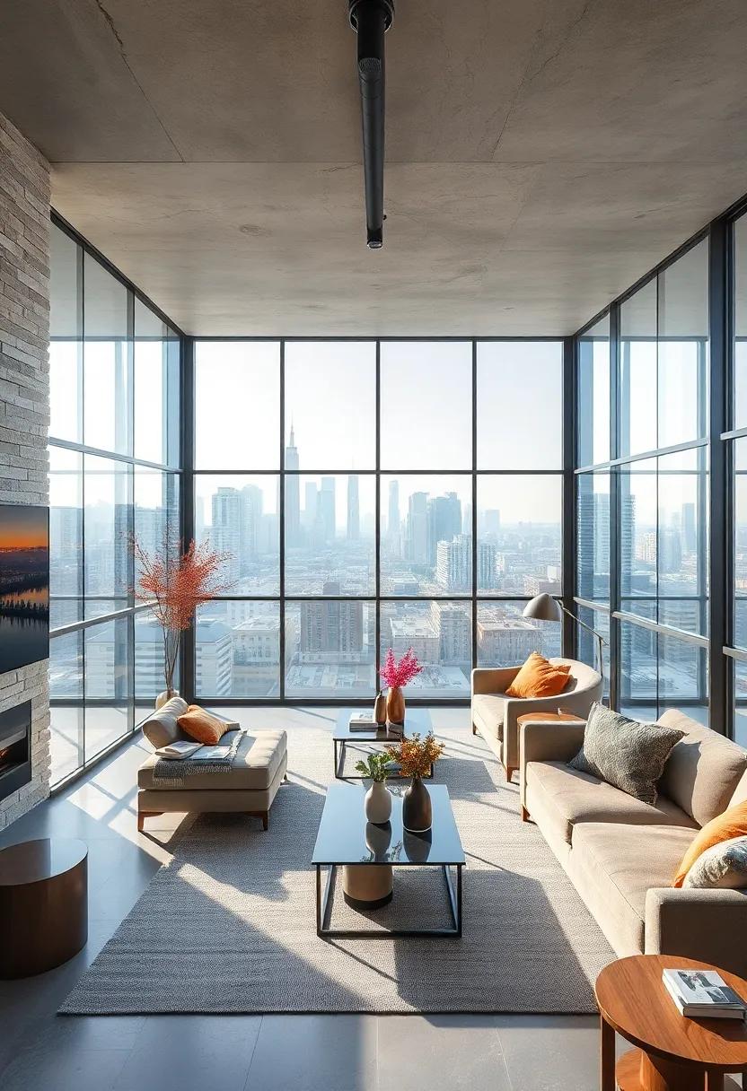 Floor-to-Ceiling Glass Walls Offering Unobstructed Views Of The Urban Skyline Within The Industrial Chic Space