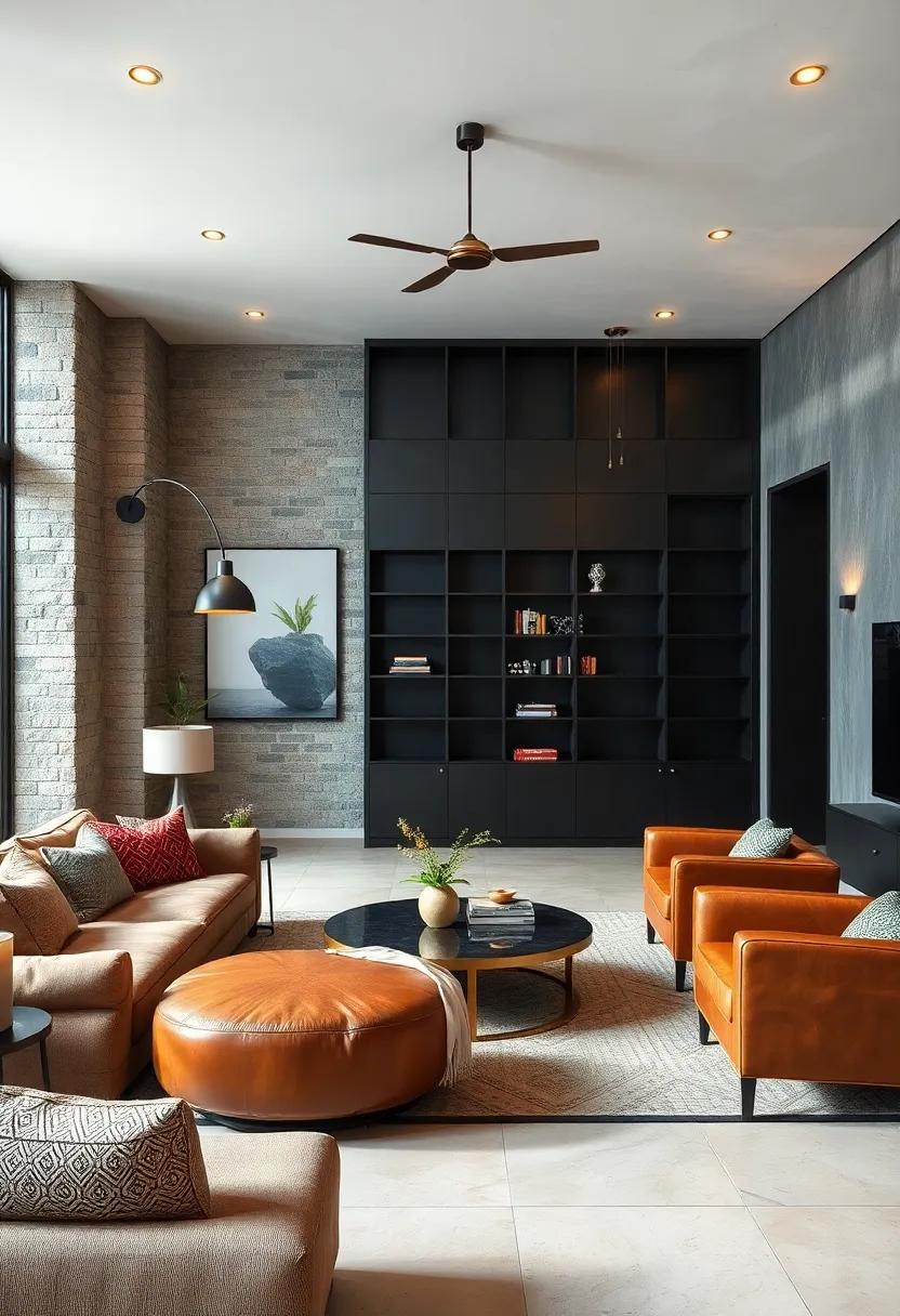 Rustic Leather Furnishings Paired With Cold Metallic Fixtures Offering A Contrasting Yet Sophisticated Aesthetic