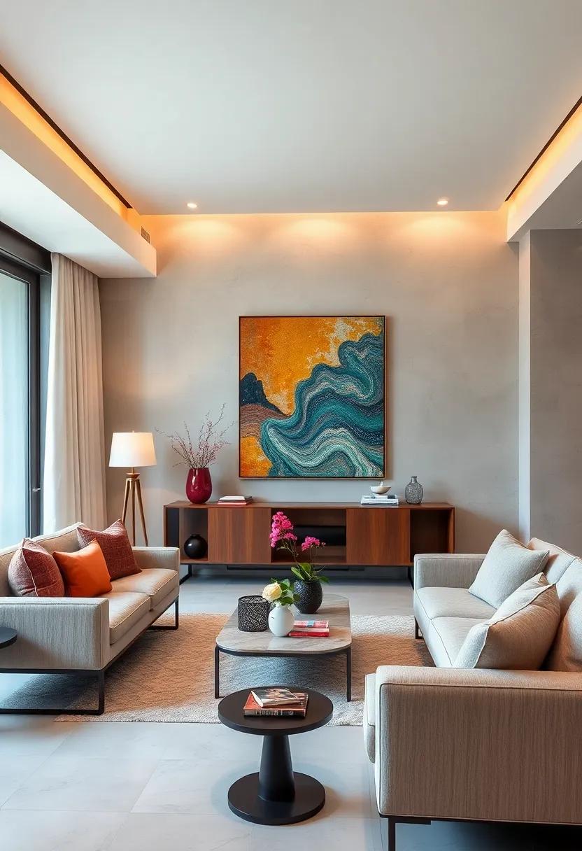 Curated Art Pieces as Focal Points Enhancing the Sophistication of Minimalist Luxury Rooms