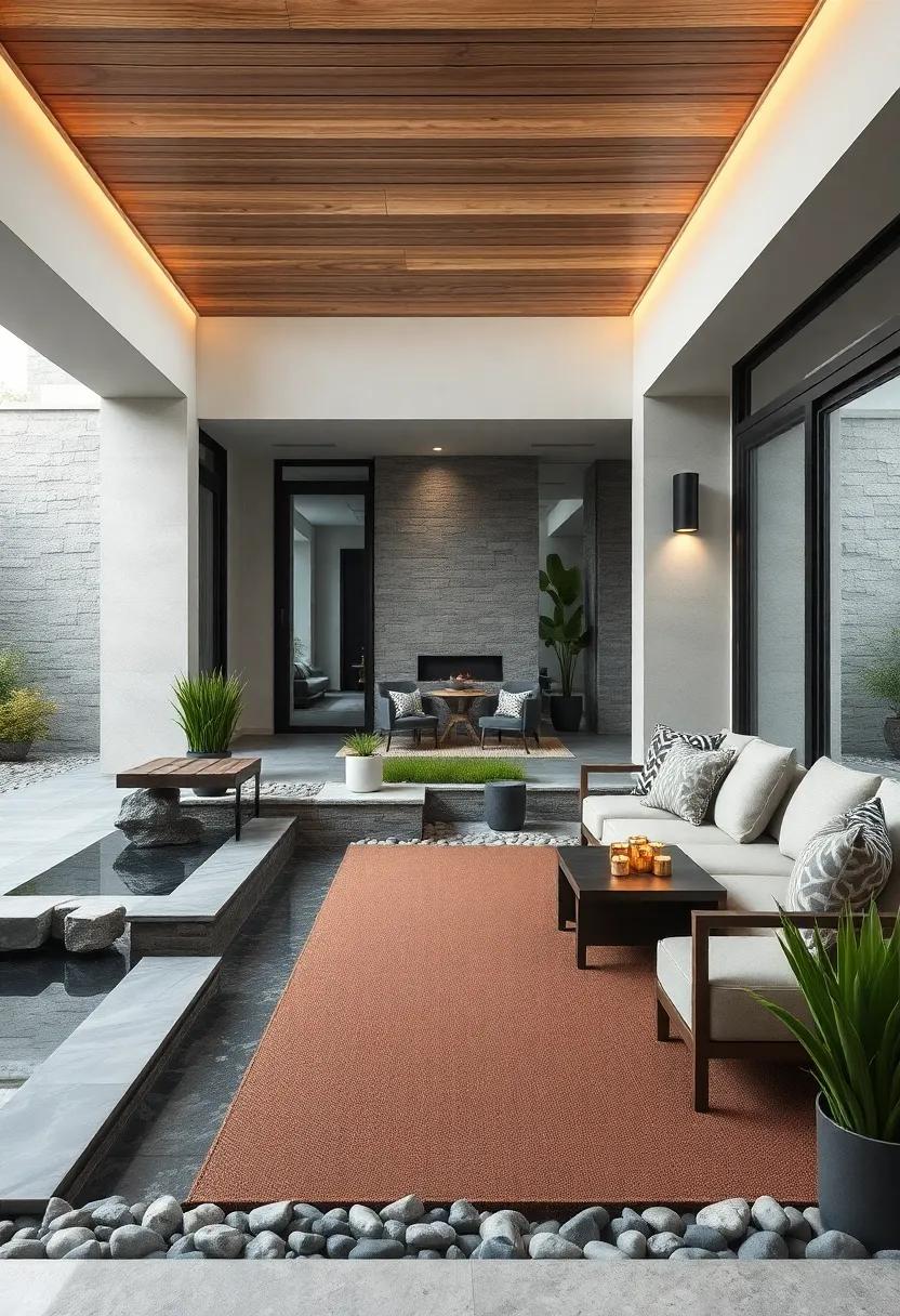 Integrate Water Features Surrounded By Rough Textured Slate And Smooth Pebble Beds To Create Calming Vibes