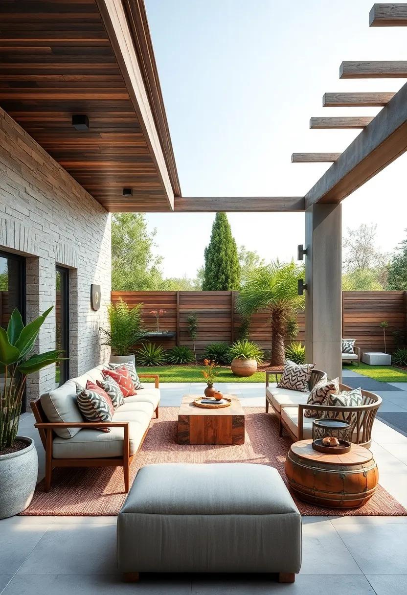 Create A Stunning Backyard Oasis Featuring Multi-Layered Wood Finishes And Comfortable Seating Arrangements