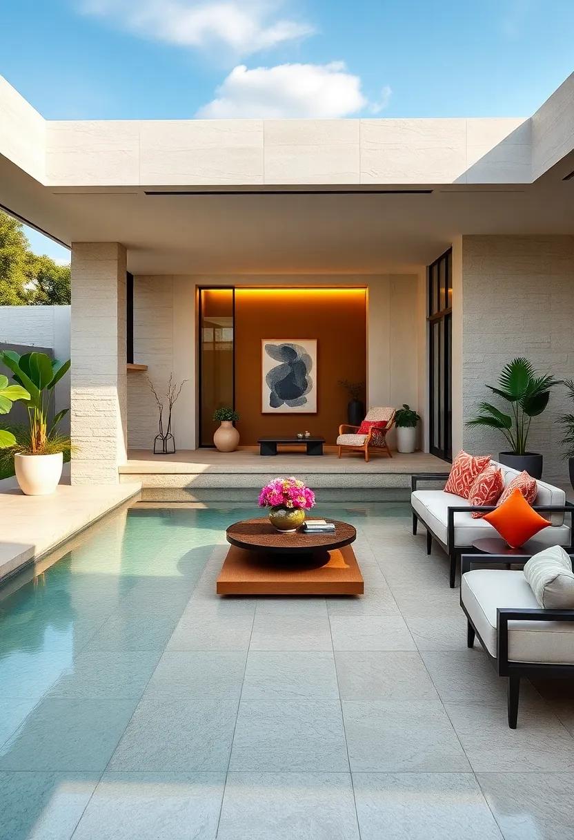 Design An Elegant Poolside Retreat Using Rippled Plaster Textured Surfaces And Reflective Water Features