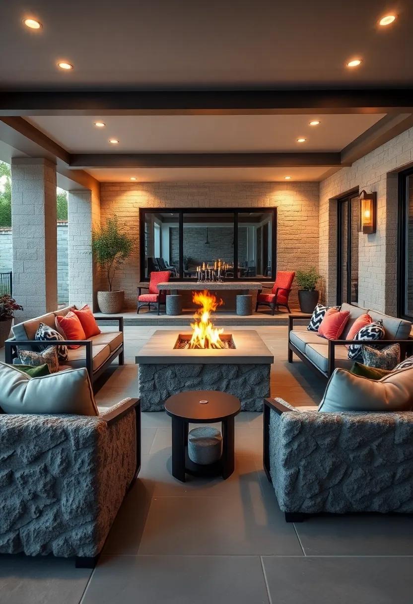 Create Cozy Fire Pit Areas Surrounded By Textured Slate Seating To Invite Hours Of Evening Conversation