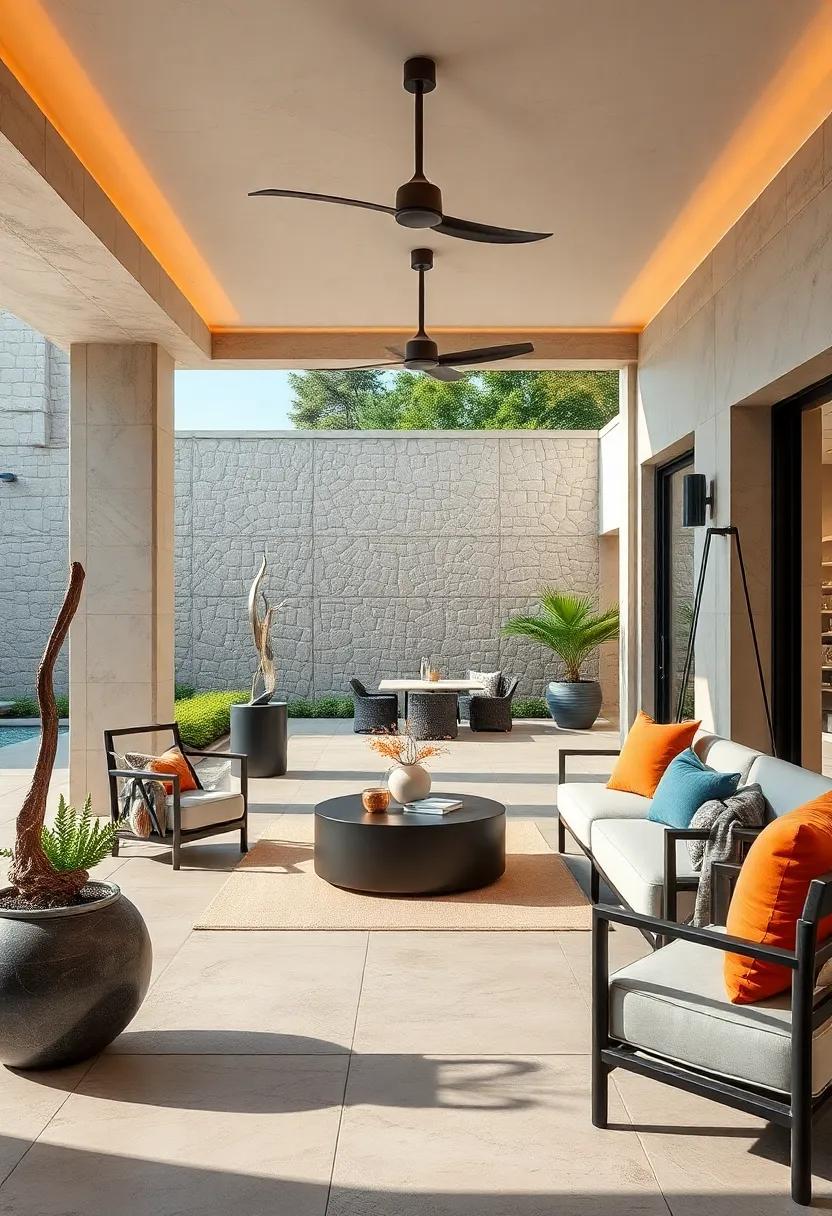 Contemporary Sculptural Art Pieces Positioned to Enhance Open-Air Luxury Vibes