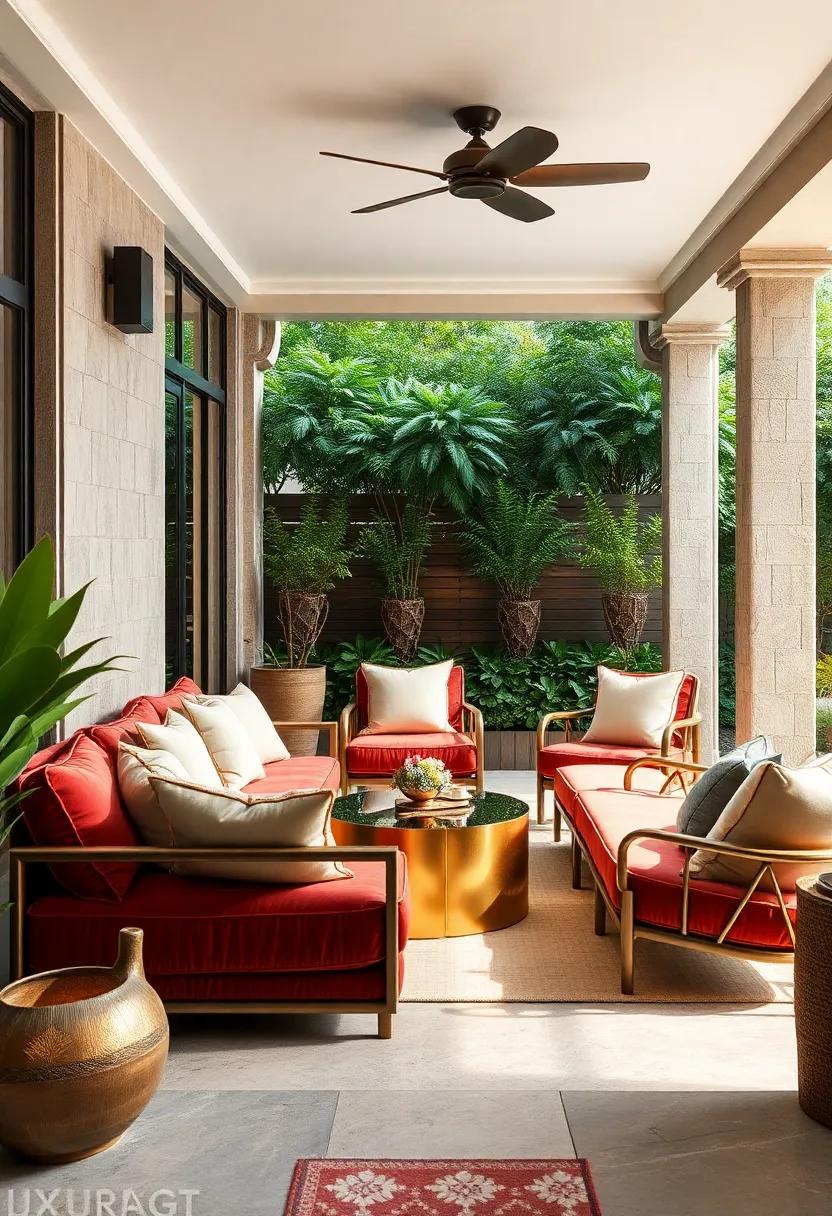 Opulent Cushioned Lounge Sets Featuring Velvet and Silk Textures Paired with Gold Trim