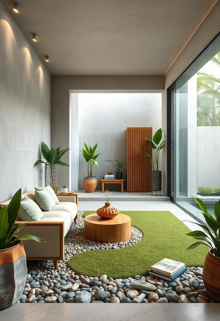 Minimalistic Zen Garden Corners with Smooth Pebbles and Polished Bamboo Features