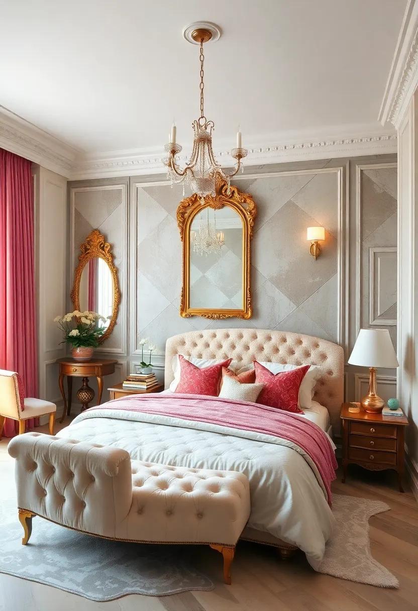 Classic French Boudoir Style Infused with Modern Tufted Furnishings and Lighting
