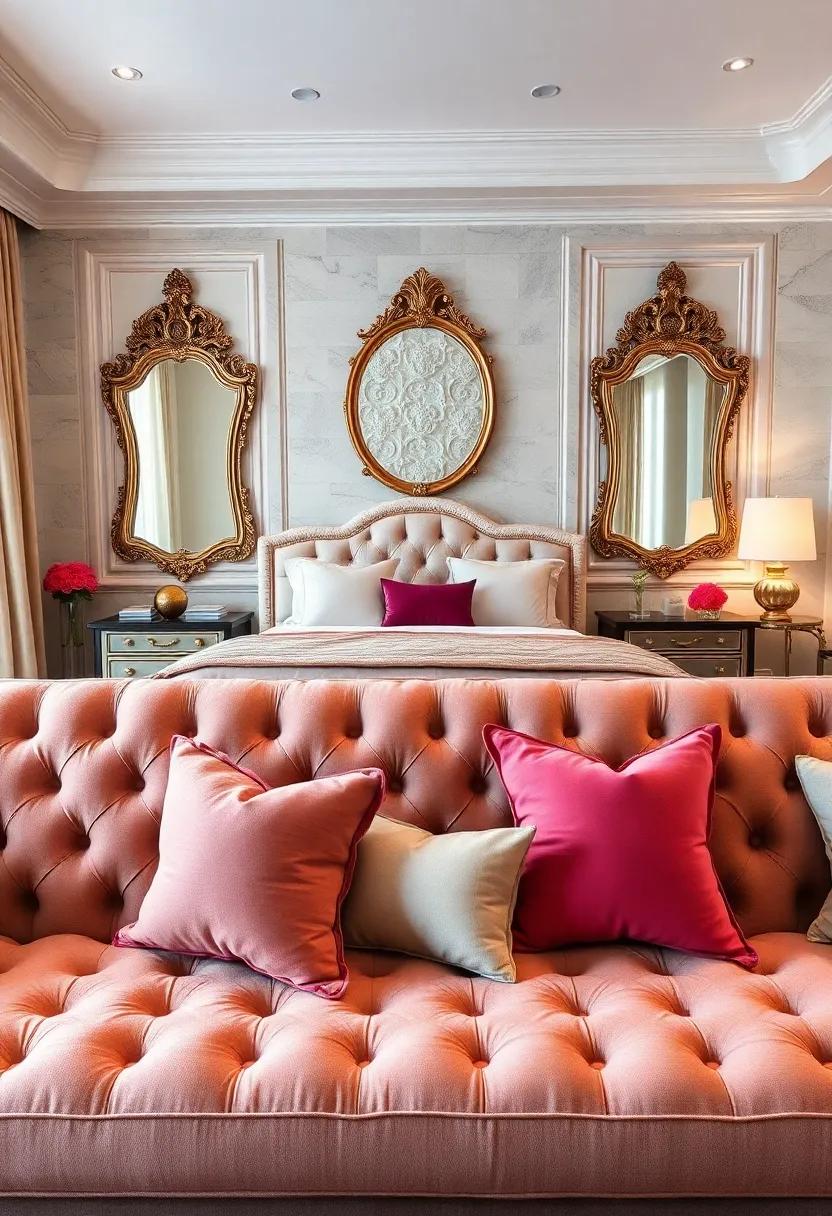 Sculpted Decorative Pillows Arranged on Tufted Sofas for a Luxe Yet Cozy Feel