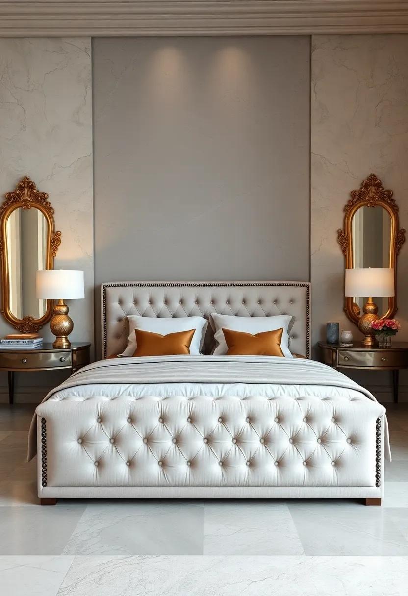 Symmetrical Bedside Tables Framing Tufted Beds to Enhance Visual Balance