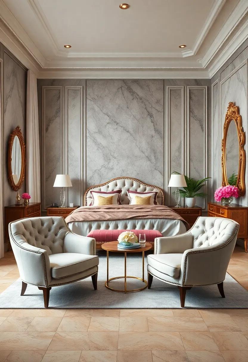 Intricate Crown Moldings and Tufted Headboards Creating a Stunning Focal Point