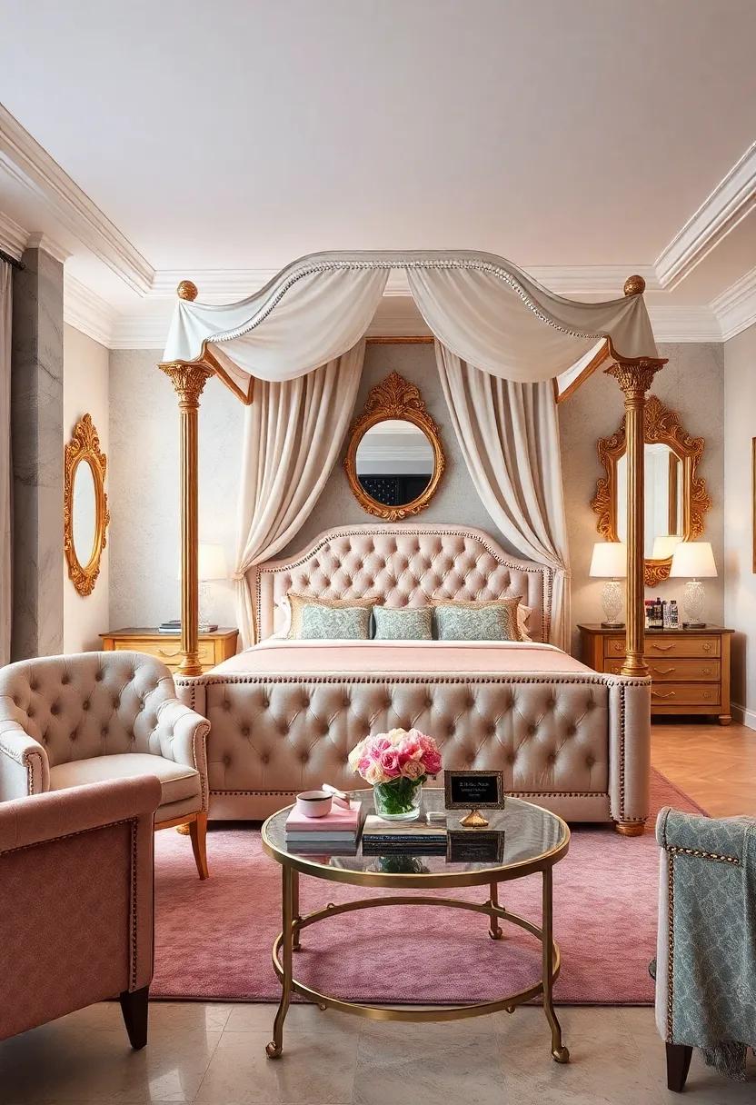 Lavish Canopy Beds with Tufted Details Elevating the Princess Bedroom's Glamour