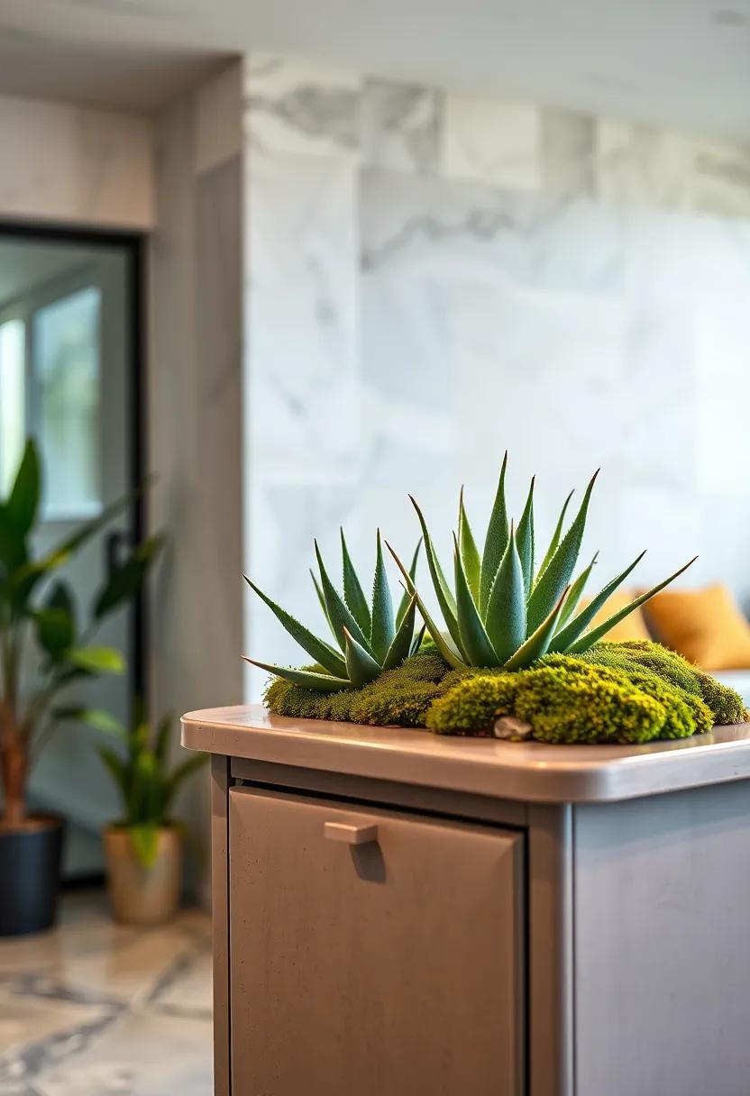 A Close-up of Spiky Aloe Plants Thriving Beside Soft Moss on a Mailbox's Compact Garden Space