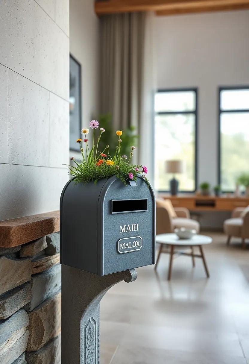 A Dewy Morning Scene Where Micro Wildflowers Sprout Tenderly from a Mailbox Mini Garden