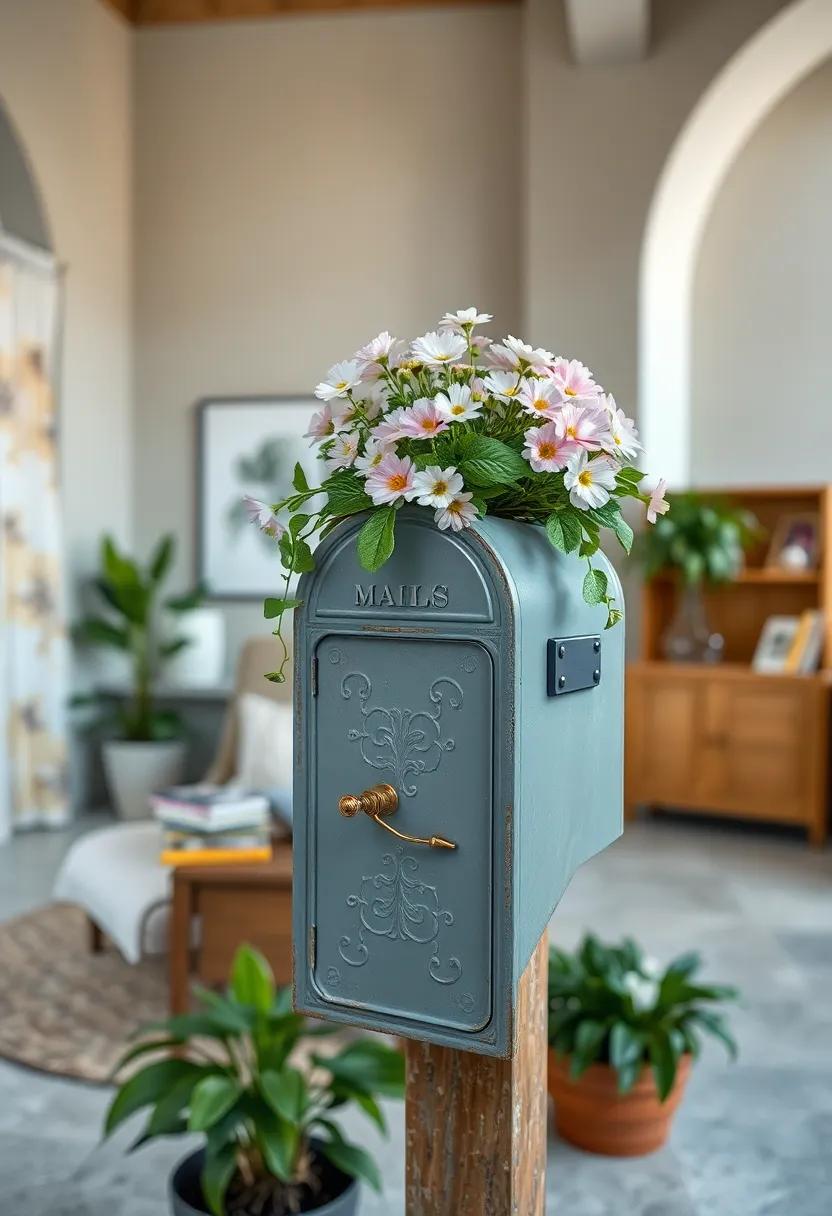 Soft Pastel Flowers Exploding in Color from a Tiny Roof Garden Growing on an Old Mailbox