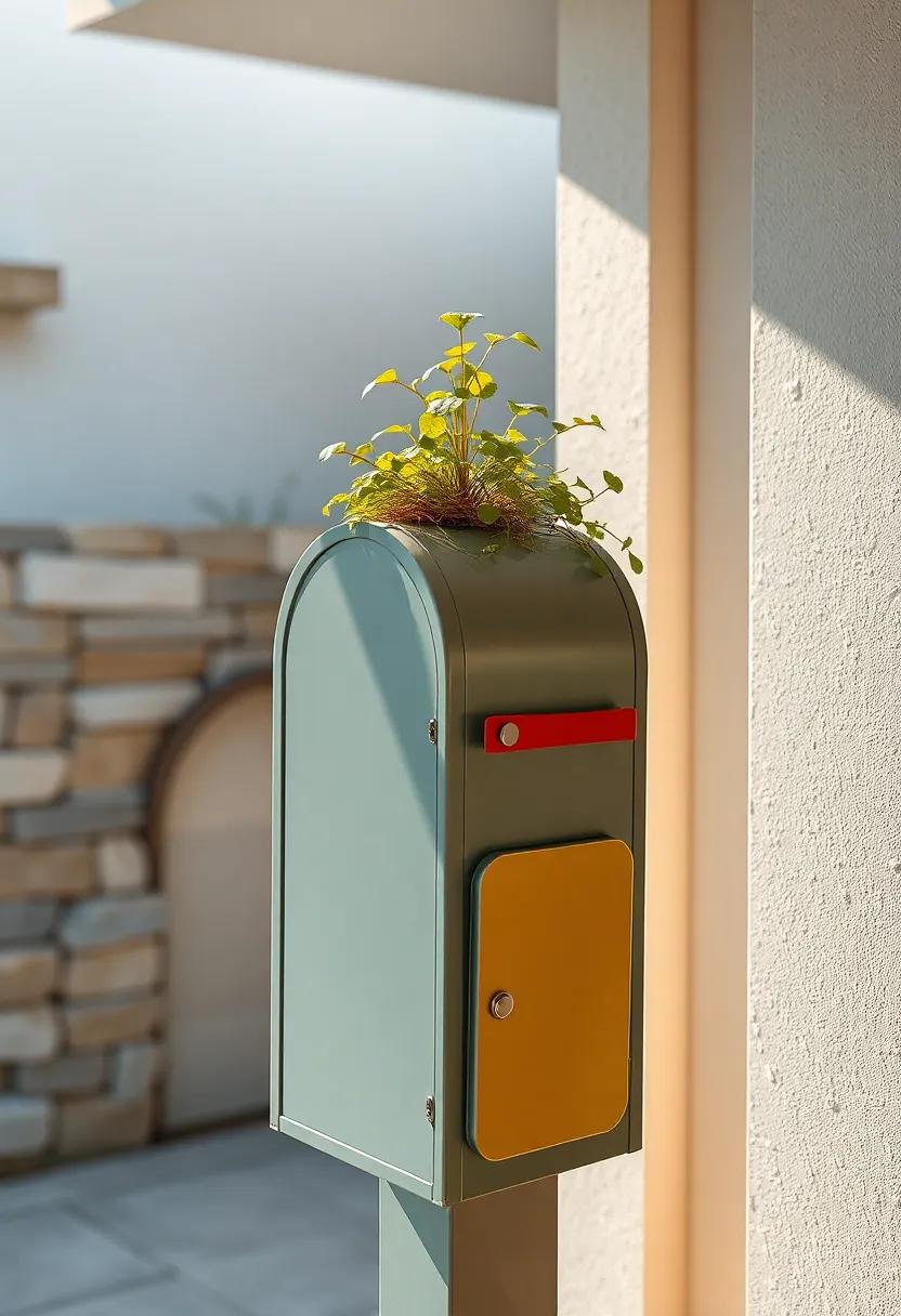 Sunlight Filtering Through Tiny Leaves Above a Colorful Mailbox in a Quiet Neighborhood