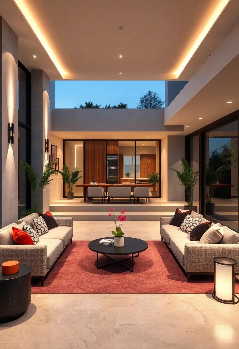 Integration of Low Profile Lighting Accents Highlighting Architectural Features After Sunset