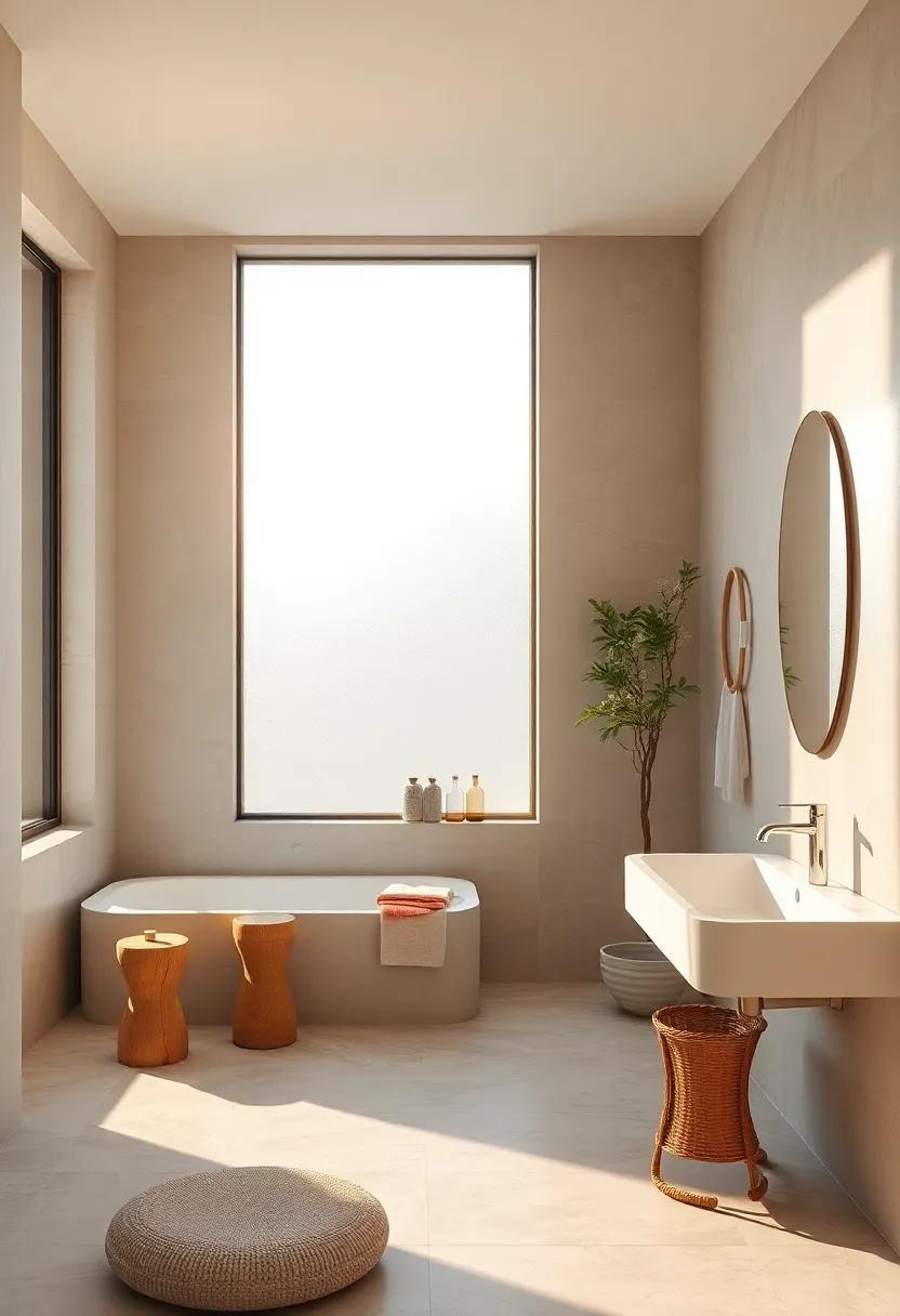 Serene Bathrooms Illuminated by Soft Morning Sunlight Through Large Frosted Windows