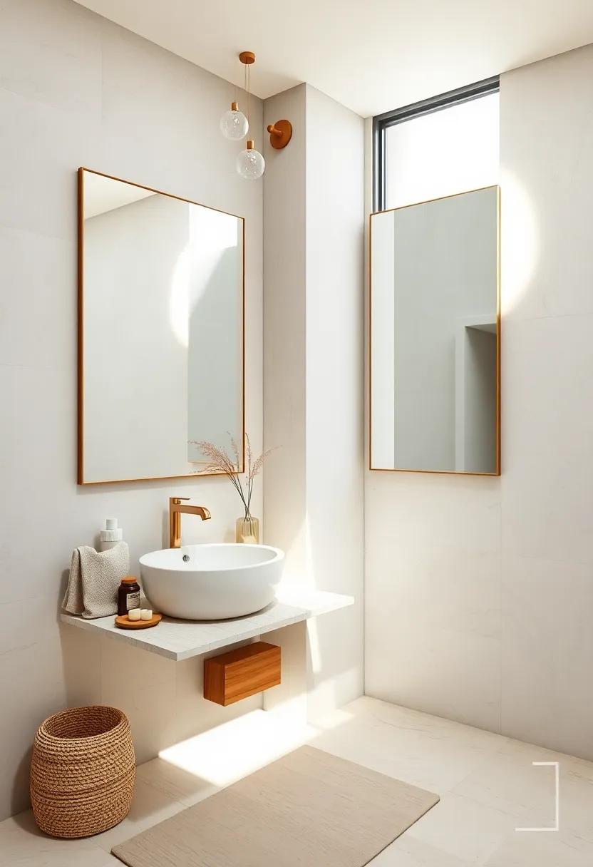 Large Bathroom Mirrors Reflecting Soft Natural Light and Cozy Handmade Decor Elements