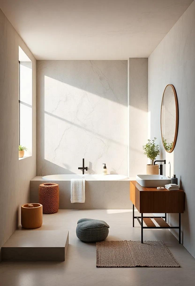 Clear, Calm Bathrooms Featuring Neutral Colors and Sunlight Enhancing Organic Textures