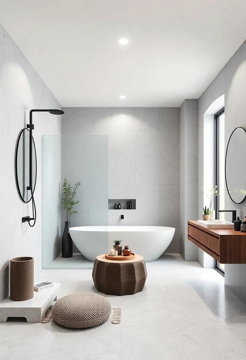 Monochrome Palettes Explored with Shades of White, Black, and Gray to Enhance Minimalist Shower Design