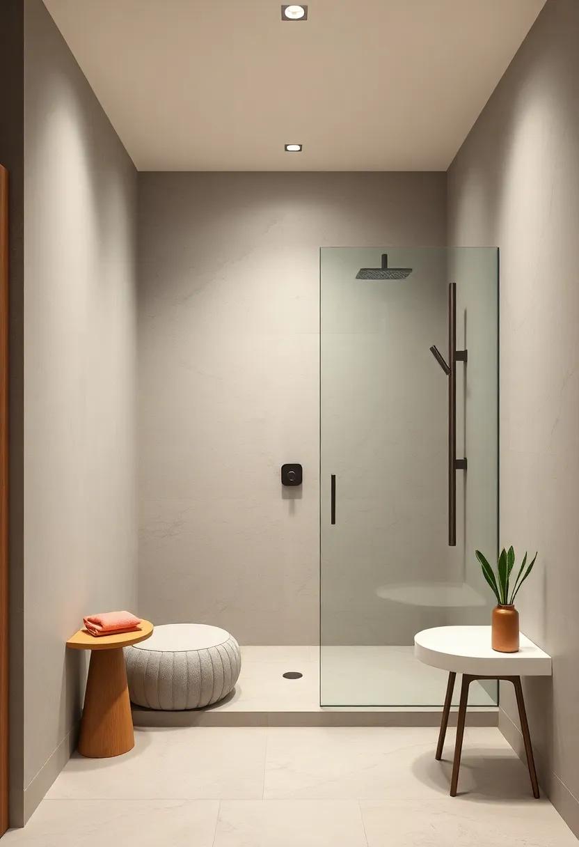 Smooth Matte Finishes Mixed with Glossy Textures Creating a Calm and Balanced Shower Environment
