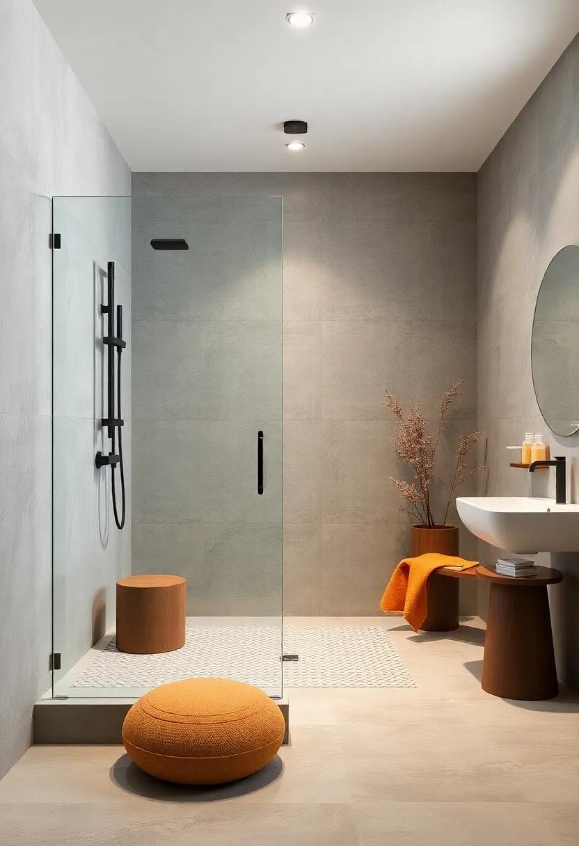 Soft Curves in Shower Seats and Corners for Subtle Comfort Within a Structured Minimalist Design