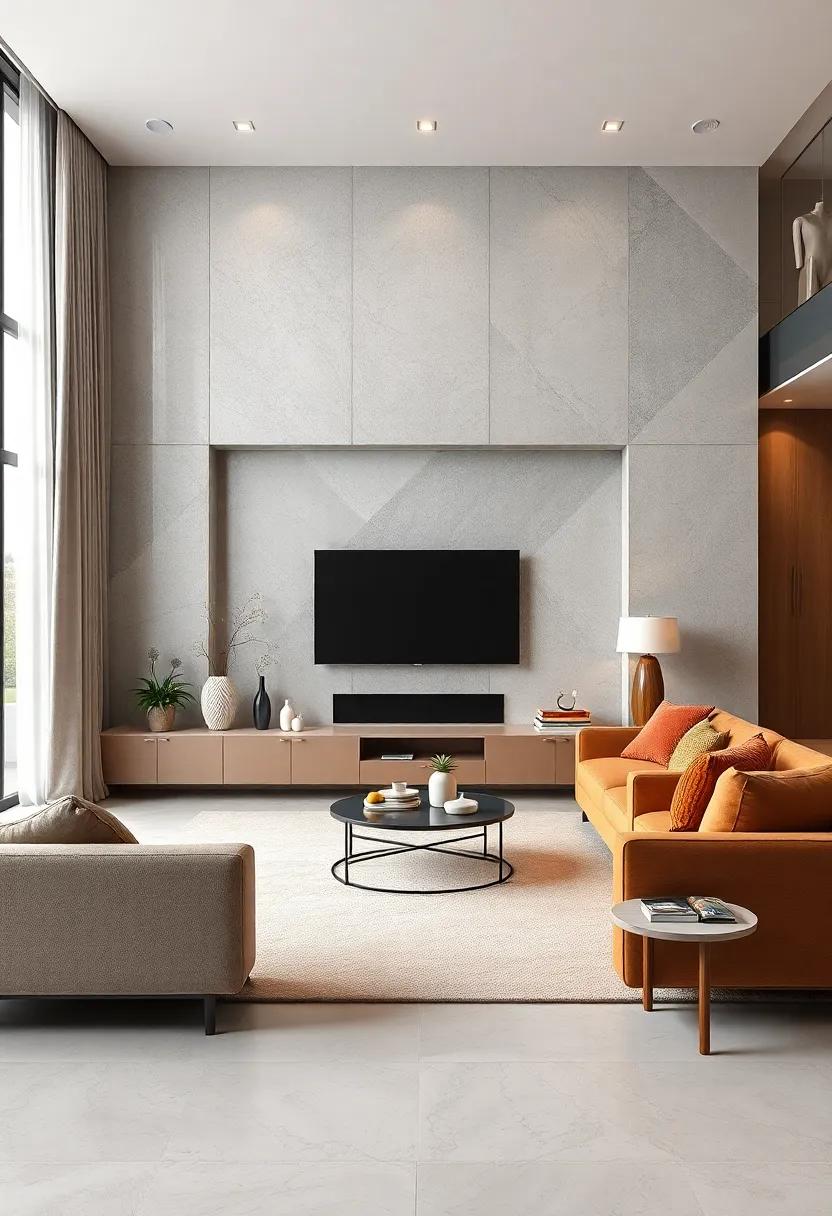 Sleek Lines and Neutral Colors Defining Contemporary Minimalist TV Units in Spacious Living Rooms