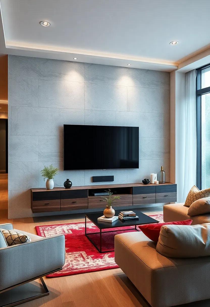 Wall-Mounted TV Consoles Creating Visual Floating Effects and Maximizing Floor Space