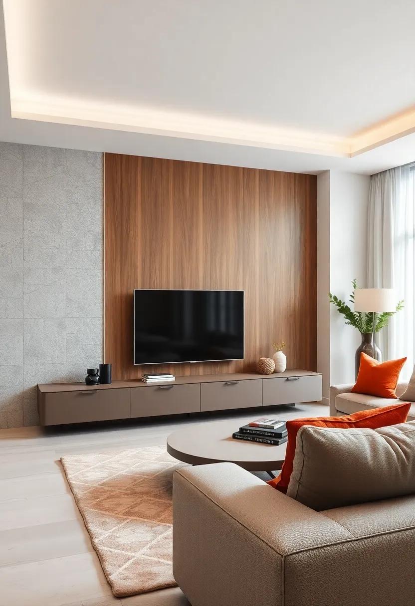Streamlined Handles and Push-to-Open Mechanisms Maintaining Sleek TV Unit Facades