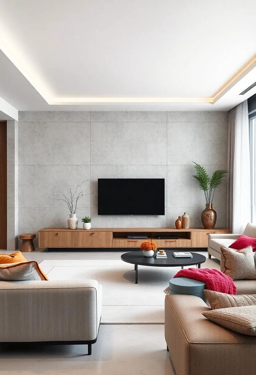 Symmetry and Balance Featuring in Minimalist TV Units to Foster Peaceful Living Spaces