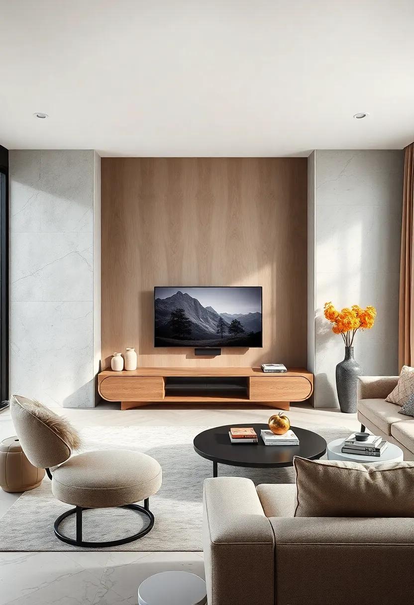 Soft Curves and Rounded Edges Infusing Minimalist TV Units with Inviting, Gentle Forms