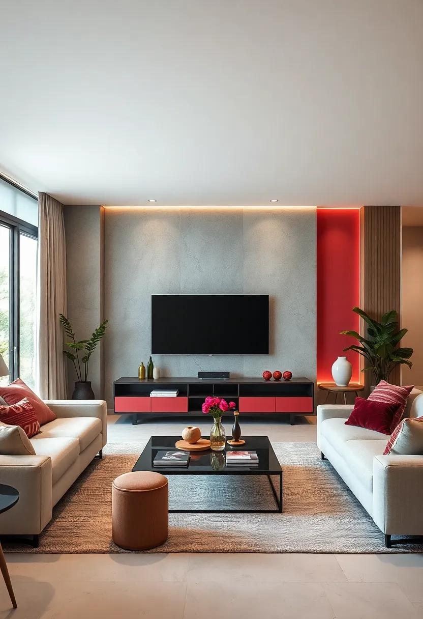 Subdued Color Accents in Minimalist TV Consoles Adding Visual Interest Without Overwhelm