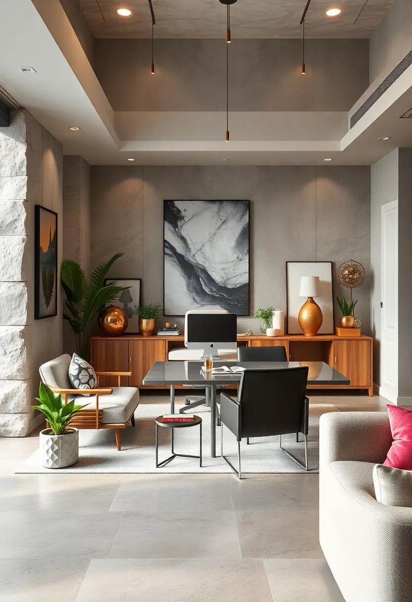 Incorporating Metallic Accents and Reflective Surfaces to Inject Glamour and Brighten the Workspace