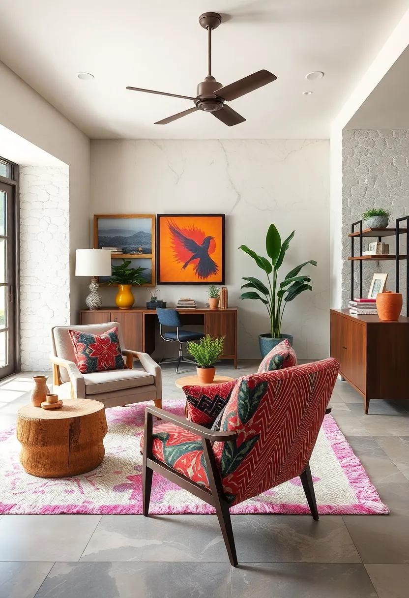 Using Bold Graphic Fabrics on Chairs and Cushions to Add Unexpected Pops of Personality and Joy