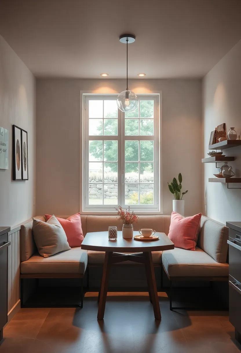 Creating Intimate Seating Areas with Soft Cushions and Warm Lighting for a Cozy Kitchen Nook Atmosphere