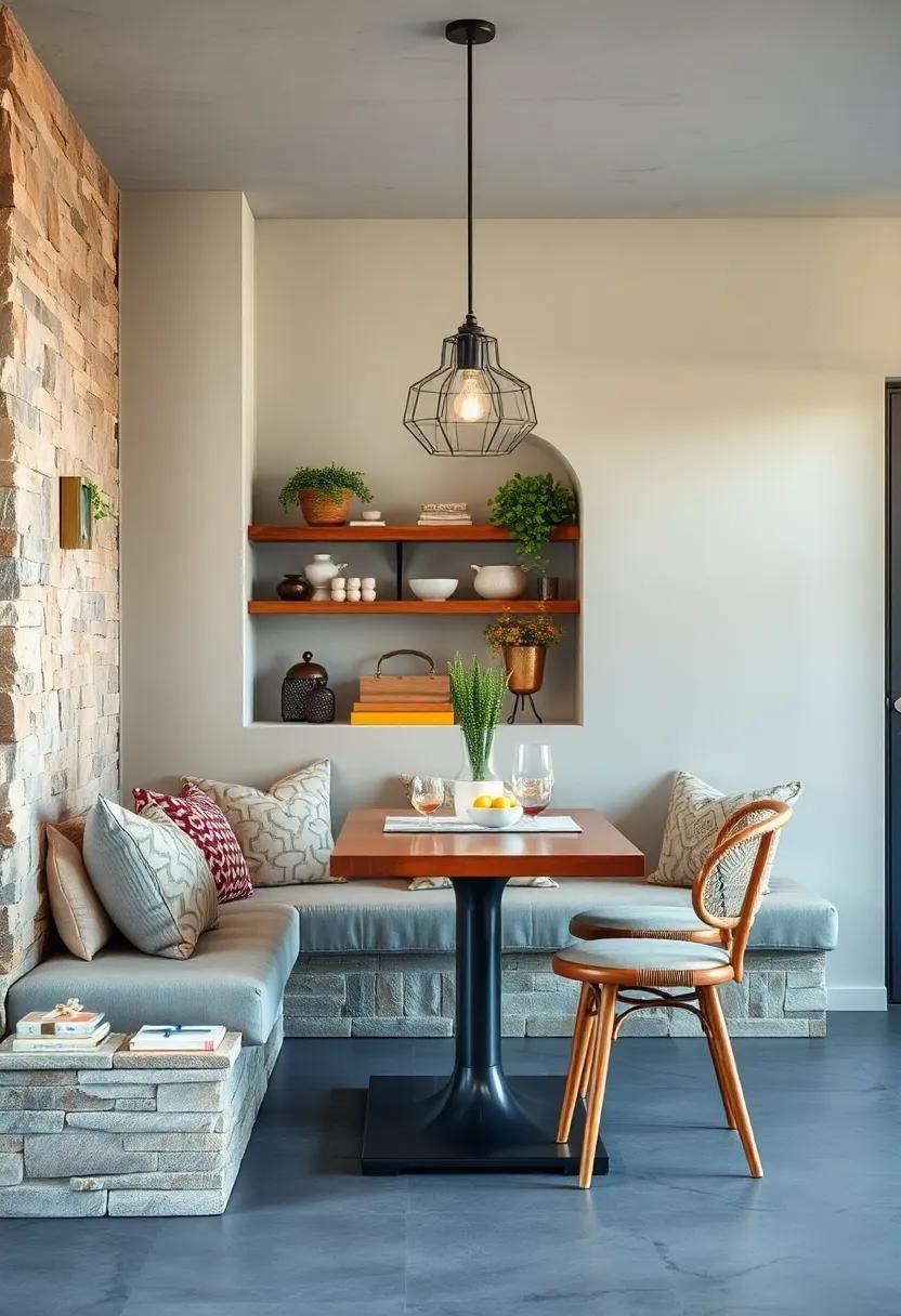 Showcasing a Blend of Rustic and Industrial Elements for a Unique and Welcoming Kitchen Seating Area