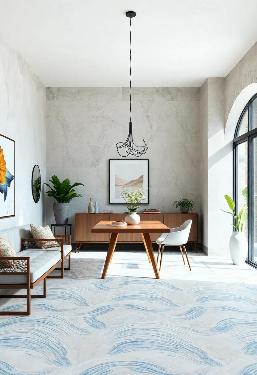Inject a Coastal Vibe with Soft Blue and White Ceramic Tiles Imitating Ocean Waves and Sandy Shores