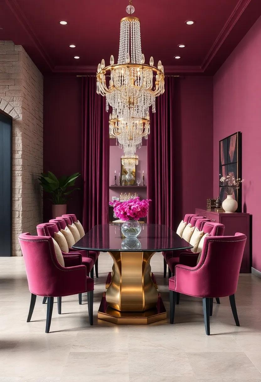 Dusty Plum and Mauve Accents Intertwine With Velvet Chairs and Crystal Chandeliers for a Softly Romantic Setting