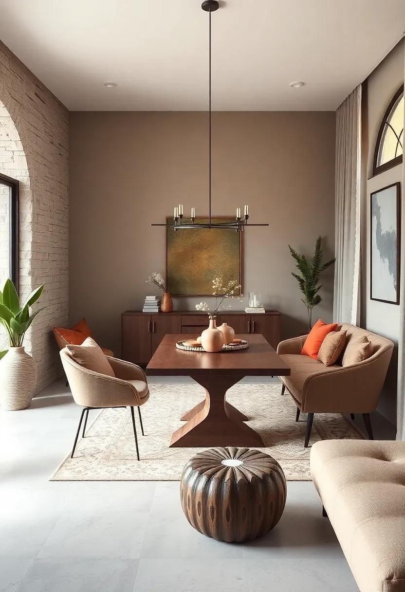 Elevate Your Dining Room With Shades of Warm Taupe and Natural Textures for a Cozy, Inviting Ambiance