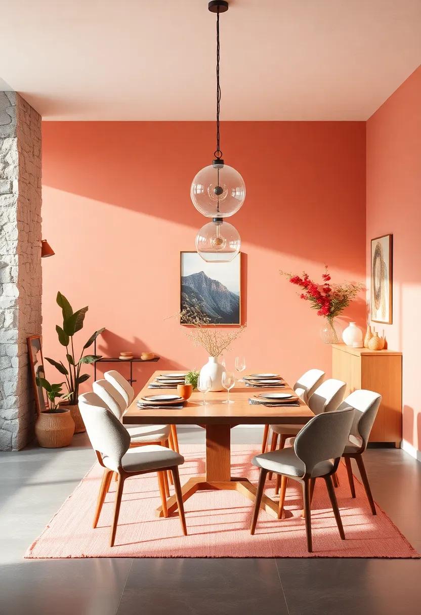 Peach and Apricot Hues Paired With Scandinavian Design Elements for a Bright, Cheerful Dining Atmosphere