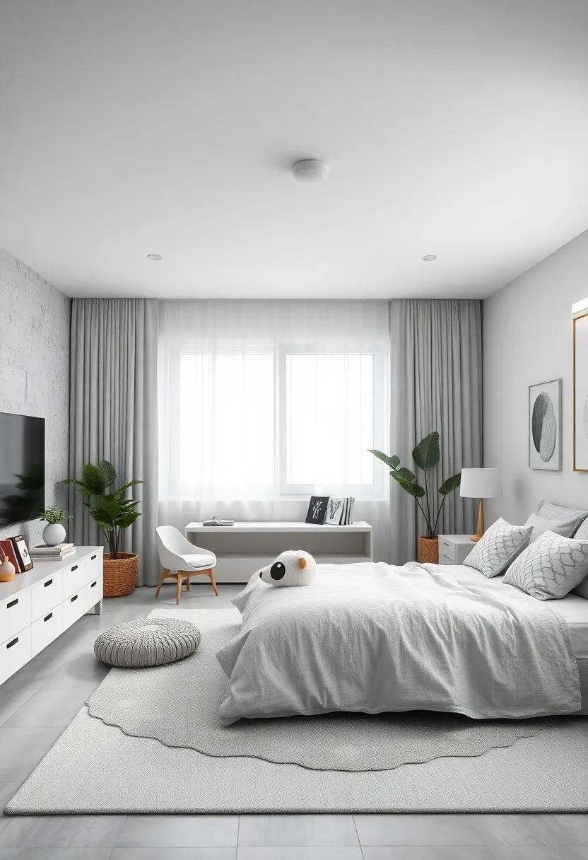 Chic White and Gray Tones Creating a Calm and Inviting Kids Room Atmosphere