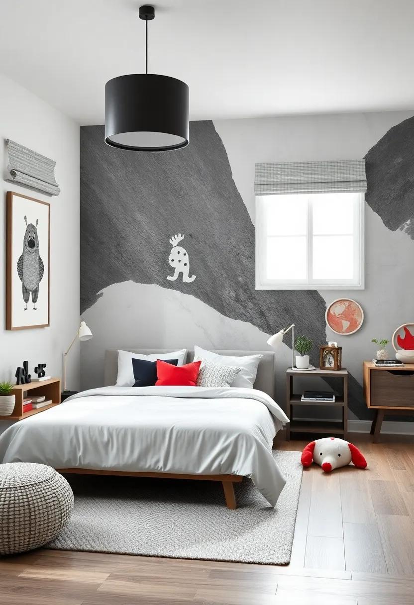 Monochromatic Wall Murals Enhancing Depth and Imagination in a Child's Bedroom