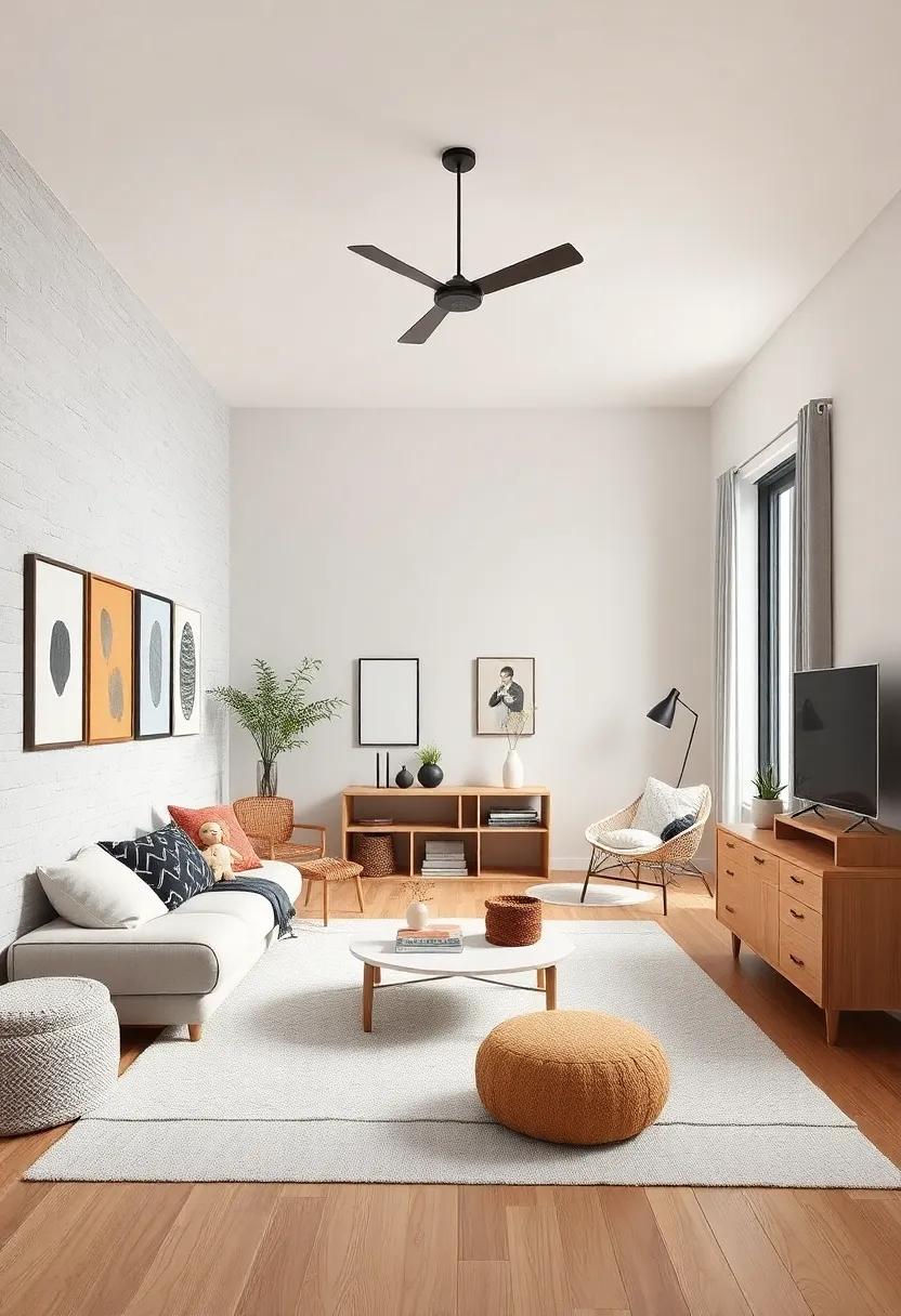 Natural Wood Elements Paired with Monochrome Decor Balancing Warmth and Simplicity